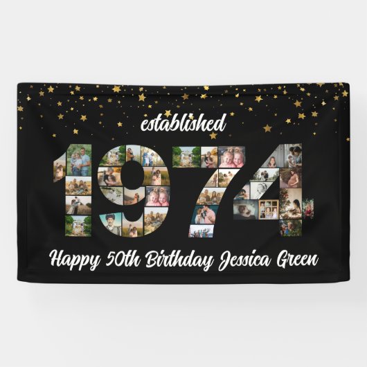 50e verjaardag Photo Collage opgericht 1974 Spandoek (Horizontaal)