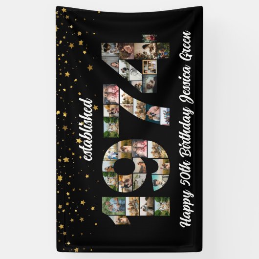 50e verjaardag Photo Collage opgericht 1974 Spandoek (Verticaal)