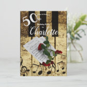 50e verjaardag Piano Keys Roos muziek in Kaart (Staand voorkant)