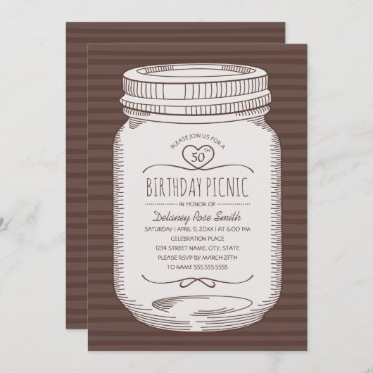 50e verjaardag Picnic Party Rustic Mason Jar Kaart (Voorkant / Achterkant)