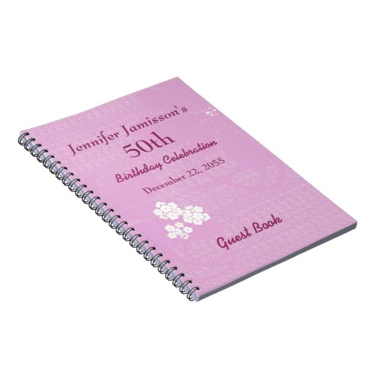 50e verjaardag Pink, White Floral Minimalist Notitieboek (Rechterzijde)
