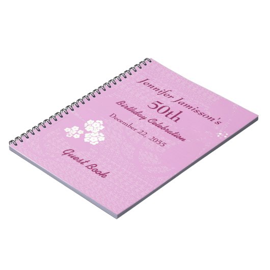 50e verjaardag Pink, White Floral Minimalist Notitieboek (Linkerzijde)