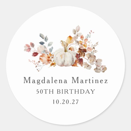 50e Verjaardag Pompoen Herfst Bloem Envelope Seal Ronde Sticker (Voorkant)
