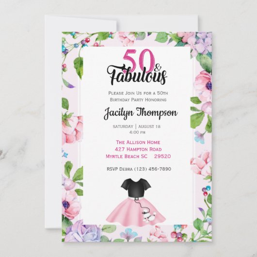 50e verjaardag Poodle Rok-Fabulous 50s Glitter Kaart (Voorkant)