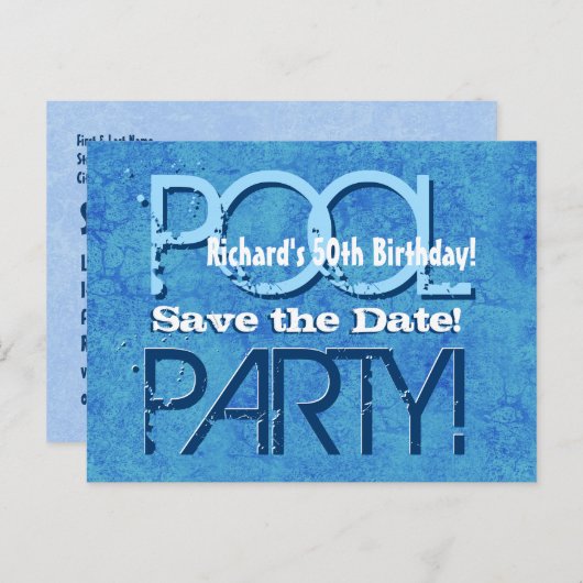 50e verjaardag Pool Party Save the Date V050 Aankondigingskaart (Voorkant / Achterkant)