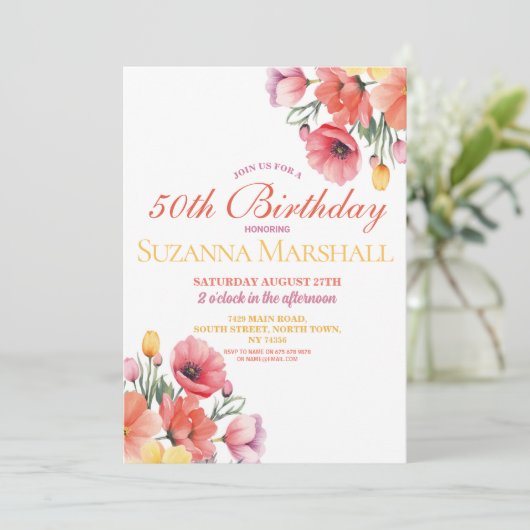 50e verjaardag Poppy lente bloemenzomer Kaart (Staand voorkant)