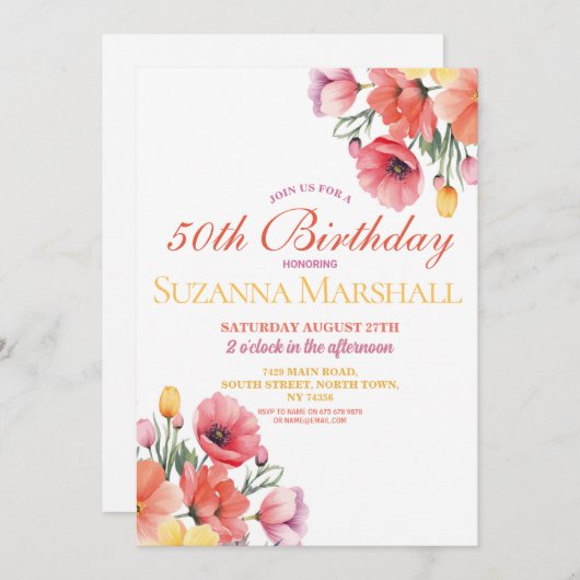 50e verjaardag Poppy lente bloemenzomer Kaart (Voorkant / Achterkant)