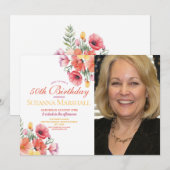 50e verjaardag Poppy Spring Floral Foto Kaart (Voorkant / Achterkant)