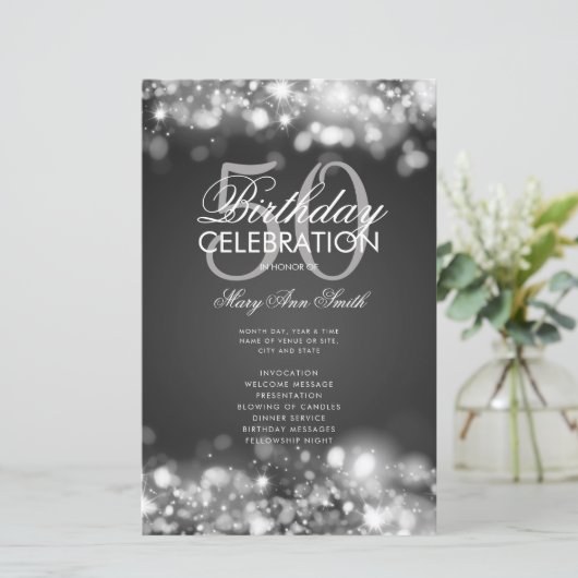 50e verjaardag Programma Glam Licht Silver met Men (Staand voorkant)