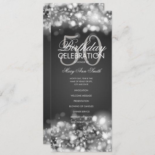 50e verjaardag Programma Glam Licht Silver met Men Programmakaart (Voorkant / Achterkant)