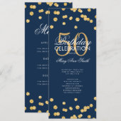 50e verjaardag Programma Gold Glitter Menu Navy (Voorkant / Achterkant)