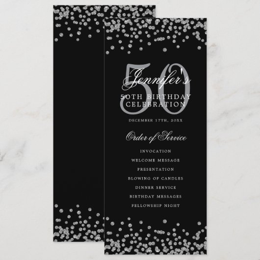 50e verjaardag programma Silver Black Confetti (Voorkant / Achterkant)