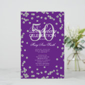 50e verjaardag Programma Silver Glitter Menu Paars (Staand voorkant)