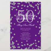 50e verjaardag Programma Silver Glitter Menu Paars (Voorkant)