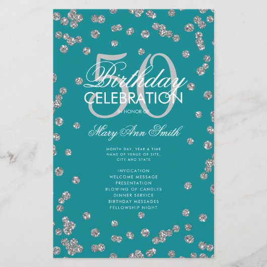 50e verjaardag Programma Silver Glitter met Menu B (Voorkant)