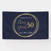 50e verjaardag Proost 50 jaar Navy Gold Party Spandoek (Horizontaal)