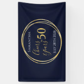 50e verjaardag Proost 50 jaar Navy Gold Party Spandoek (Verticaal)