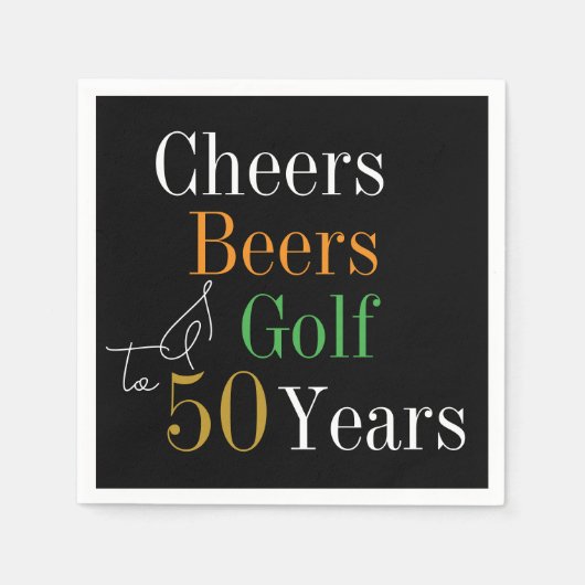 50e verjaardag Proost en Beers Golf Zwart en Goud Servet (Voorkant)