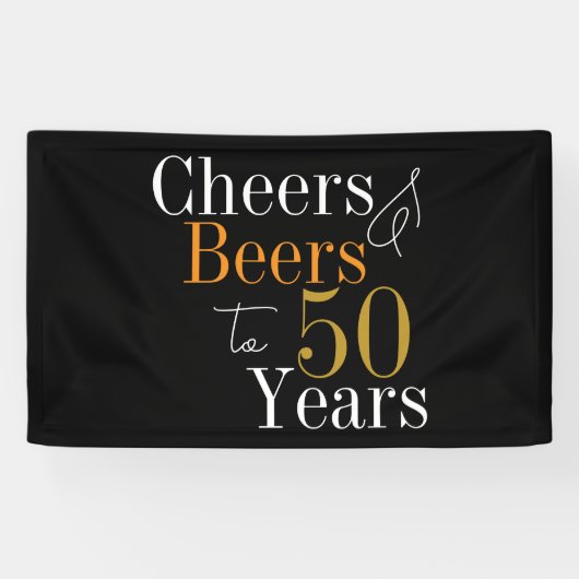 50e verjaardag Proost en bier Black Gold Party Spandoek (Horizontaal)