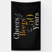 50e verjaardag Proost en bier Black Gold Party Spandoek (Verticaal)