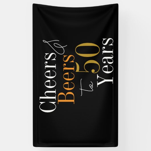 50e verjaardag Proost en bier Black Gold Party Spandoek (Verticaal)