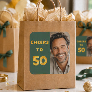 50e verjaardag proost op 50 groene gouden ballon vierkante sticker