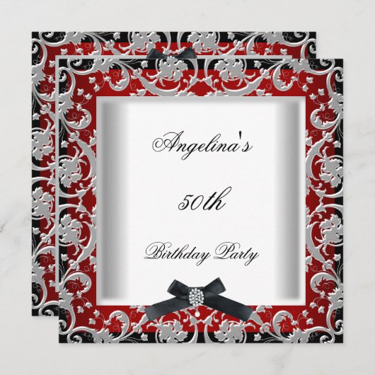 50e verjaardag Red Black White Jewel Bow Kaart (Voorkant / Achterkant)