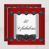 50e verjaardag Red Black White Jewels Bow Kaart (Voorkant / Achterkant)