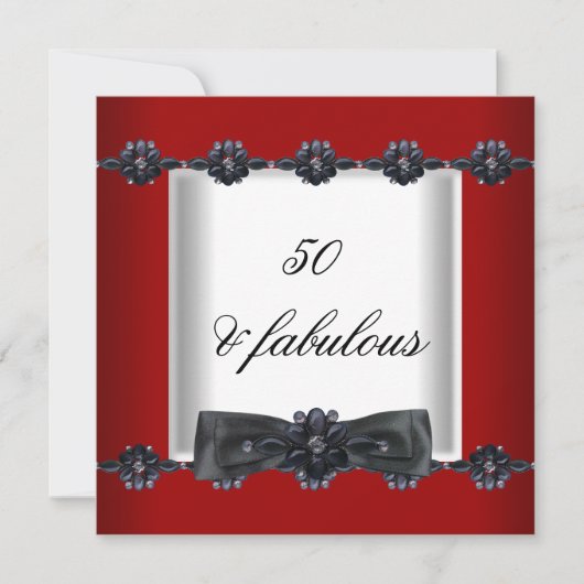 50e verjaardag Red Black White Jewels Bow Kaart (Voorkant)