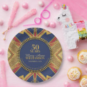 50e verjaardag Red Blue Gold Geometry Papieren Bordje (Feest)