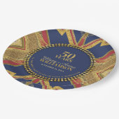 50e verjaardag Red Blue Gold Geometry Papieren Bordje (Gekanteld)