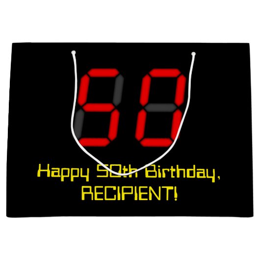 50e verjaardag: Red Digital Clock Style "50" + naa Groot Cadeauzakje (Voorkant)