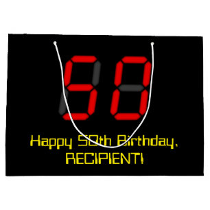 50e verjaardag: Red Digital Clock Style "50" + naa Groot Cadeauzakje