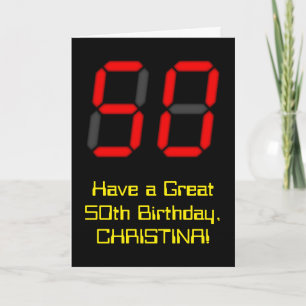 50e verjaardag: Red Digital Clock Style "50" + naa Kaart