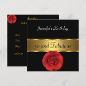 50e verjaardag Red Flower Black Gold Fabulous Kaart (Voorkant / Achterkant)