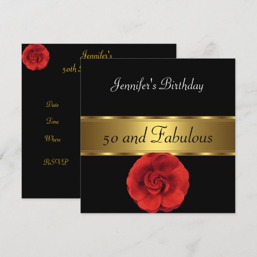 50e verjaardag Red Flower Black Gold Fabulous Kaart (Voorkant / Achterkant)