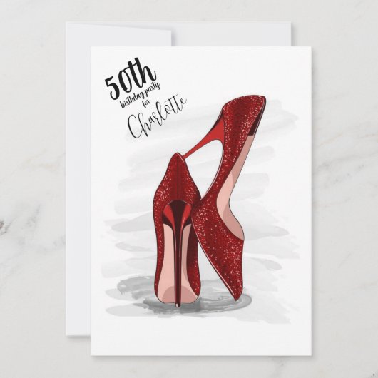 50e verjaardag Red Glitter Stilettos Kaart (Voorkant)