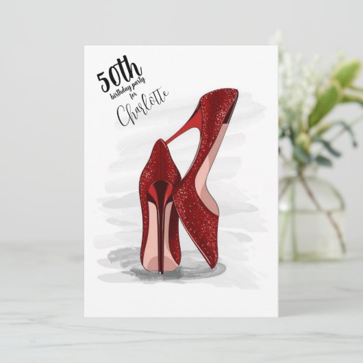 50e verjaardag Red Glitter Stilettos Kaart (Staand voorkant)