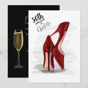 50e verjaardag Red Glitter Stilettos Kaart