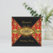 50e verjaardag Red Gold Black Damask Kaart (Staand voorkant)