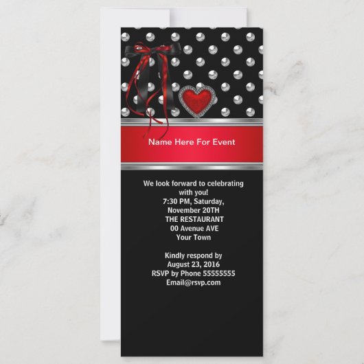 50e verjaardag Red Heart Black Silver Long Kaart (Achterkant)