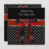 50e verjaardag Red Heart Black Silver Spot Kaart (Voorkant / Achterkant)