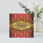 50e verjaardag RED Pink Gold Black Damask Kaart (Staand voorkant)