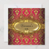 50e verjaardag RED Pink Gold Black Damask Kaart (Voorkant)