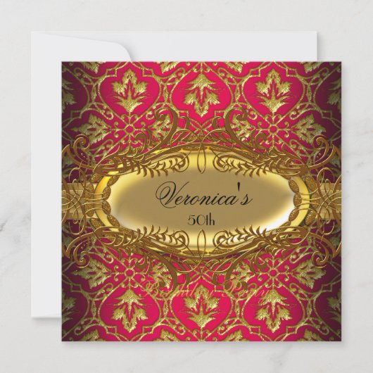 50e verjaardag RED Pink Gold Black Damask Kaart (Voorkant)