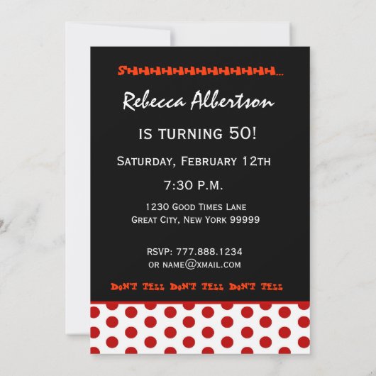 50e verjaardag Red Polka Dots T552 Kaart (Achterkant)