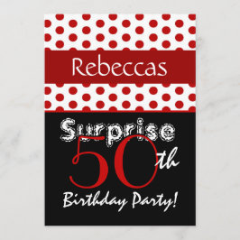 50e verjaardag Red Polka Dots T552 Kaart
