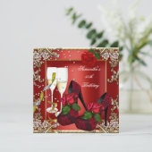 50e verjaardag Red Rose Gold Floral Kaart (Staand voorkant)