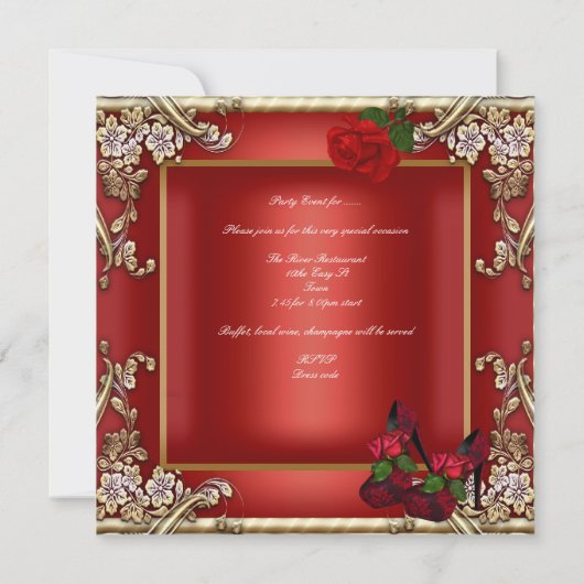 50e verjaardag Red Rose Gold Floral Kaart (Achterkant)