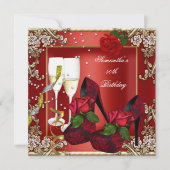 50e verjaardag Red Rose Gold Floral Kaart (Voorkant)